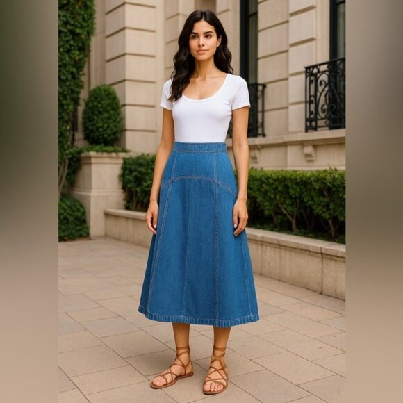 Old Navy Western Equestrian High-Rise Drapey Denim Midi Skirt Size 4 - Picture 14 of 14